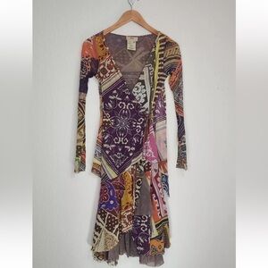 Fuzzi GAULTIER Multicolor Y2K Mesh Romantic Dress Mixed Print Boho Size XS
